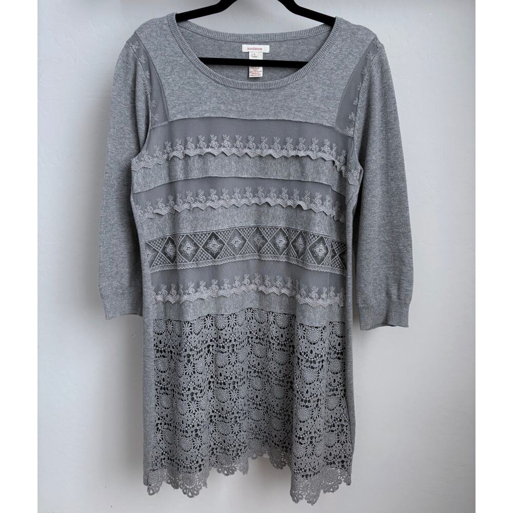 Sundance Gray Lace Overlay Dress Size Large